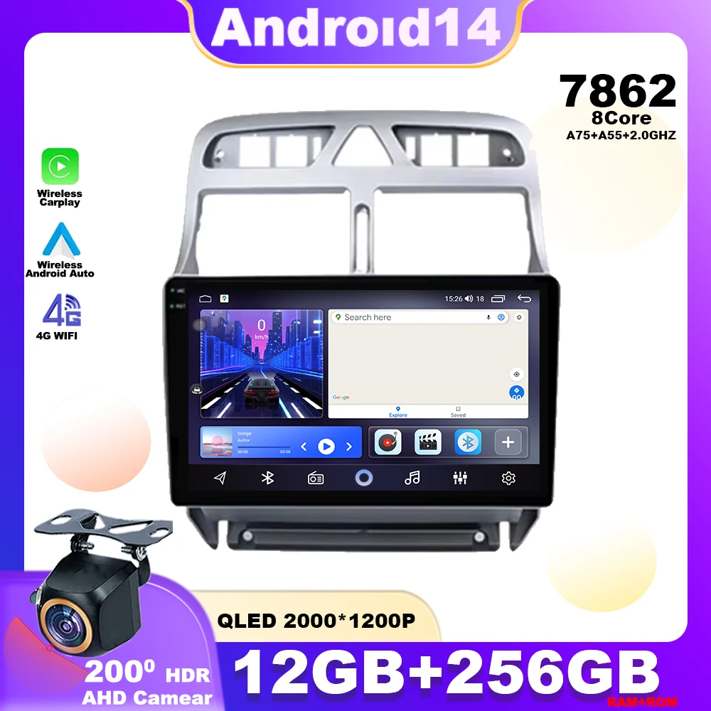 Android 14 For Peugeot 307 307CC 307SW 2002 - 2013 Screen HDR Carplay All In One Car Radio Multimedia Player Navigation GPS WIFI