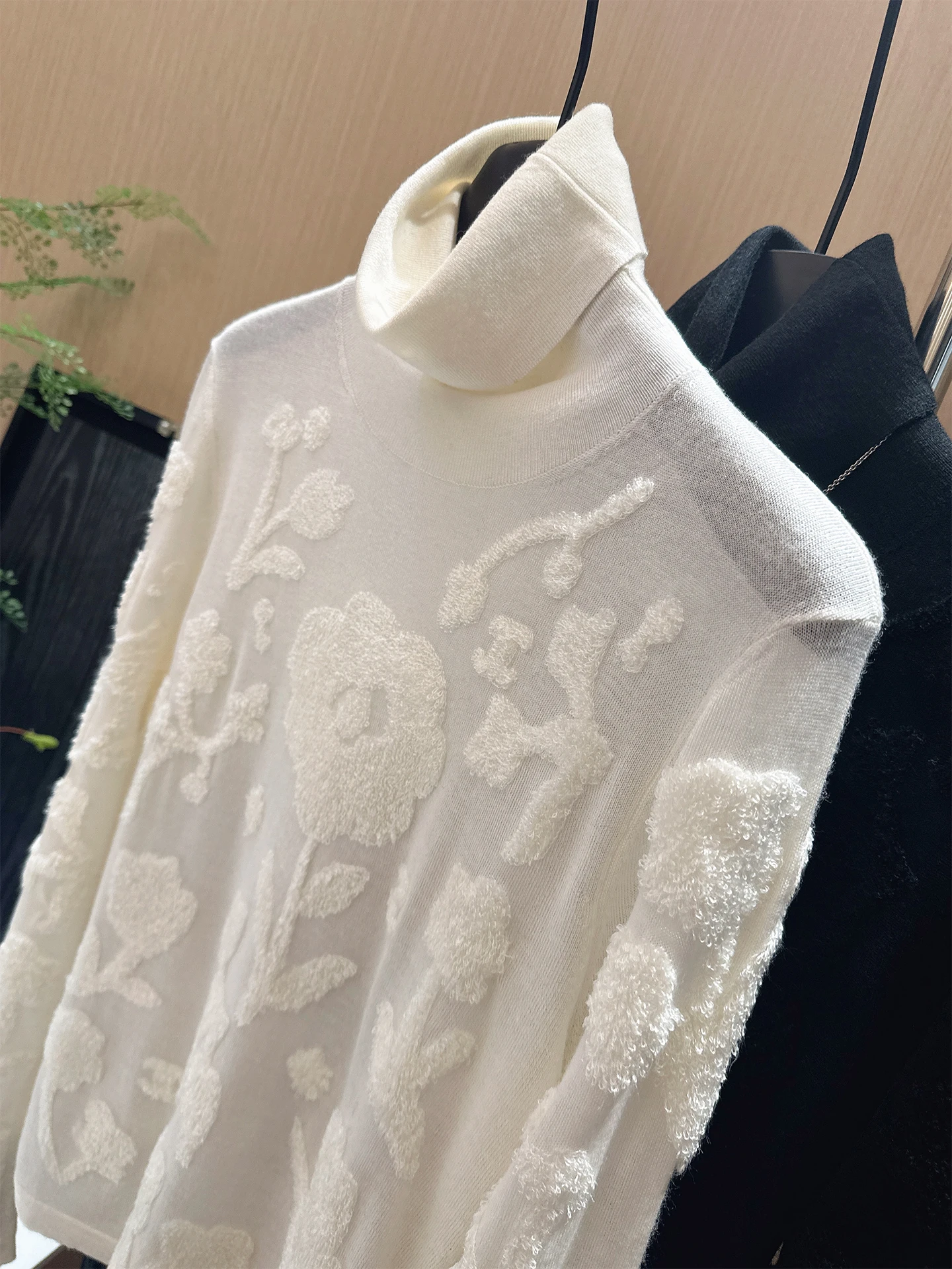

Elegant Floral Embroidered High Neck Knitted Wool Sweater Women's Base Layer Top Spring Autumn Fashion Commute Style