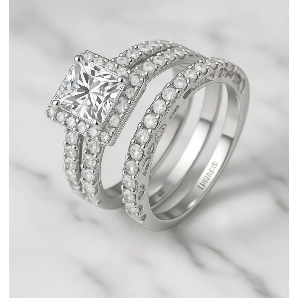 

Комплект обручальных колец с кубическим цирконием 5CT Princess Cut для женщин, размер 5-10