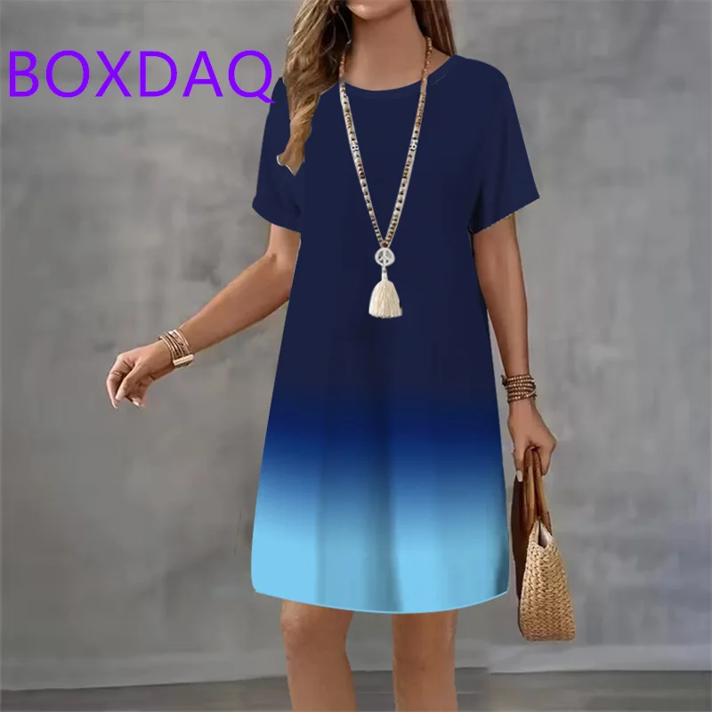 Vintage 3D Gradient Print Pattern Women Dress Summer New Elegant Casual Short Sleeve Mini Dress XXS-3XL Loose Women A-Line Dress