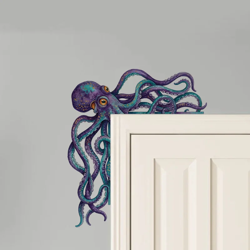 Vintage Ocean Cthulhu Tentacle Halloween Door Frame Wall Sticker, Octopus Self-Adhesive Decal, Spooky Home Bar Party Decorations