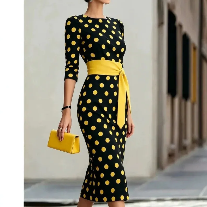 Summer Woman Dress Polka Dot Short Sleeve Dresses Slim Fit Pullover Maxi Dress Red Polka Dot Belted Long Dress Women's Midi - view 4