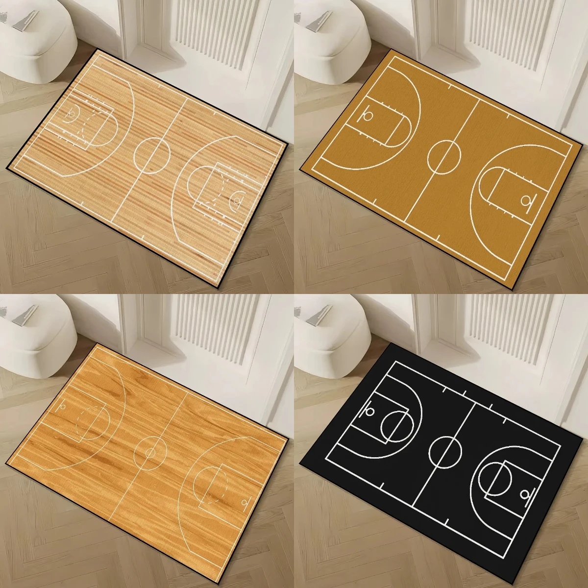 5-teiliges Basketballplatz-Muster, neue Bodenmatte für den Eingangsbereich, Badezimmer, saugfähige Fußmatte, rutschfeste Fußmatte, Dekoration