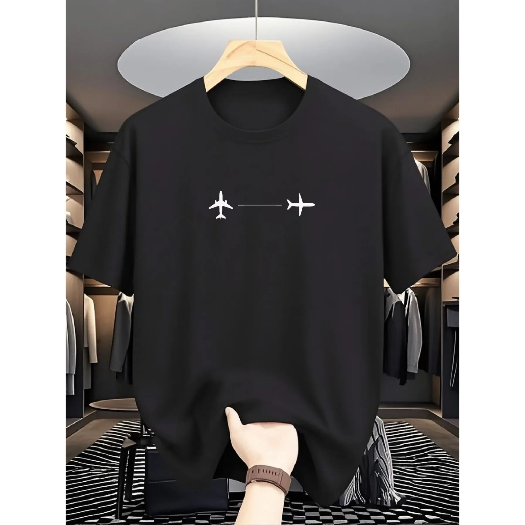 Airplane Route Graphic Tee Breathable Short Sleeve Casual Crew Neck T-Shirt For Men