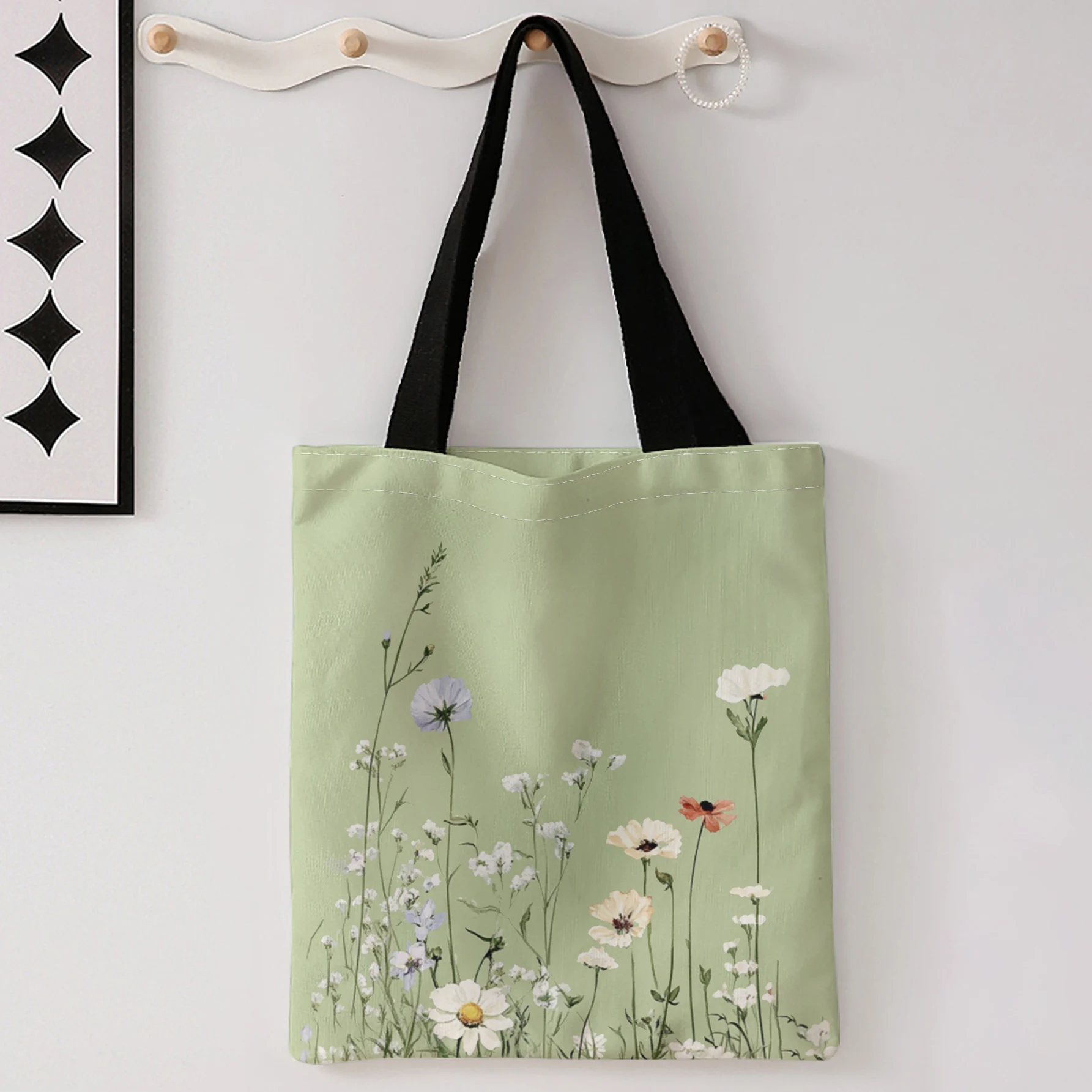 Watercolor Wild Daisy Floral Print Tote Bag Large Capacity Shoulder Bag For Shopping Travel Daily Use