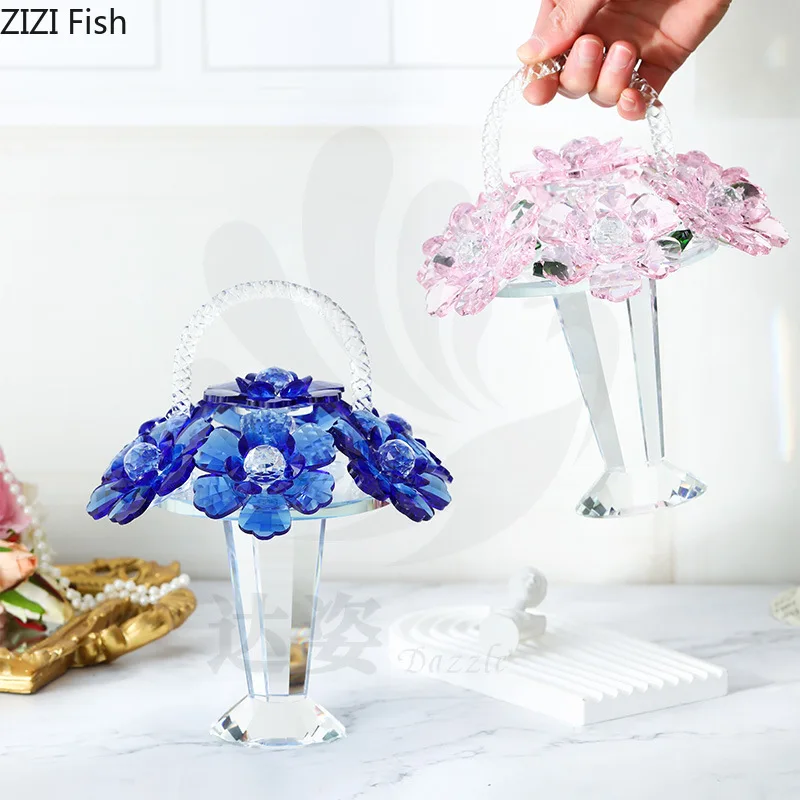 

Crystal Flower Basket Ornament Table Decoration Crafts Statue Sculpture Display Model Home Accessories Figurines Miniatures