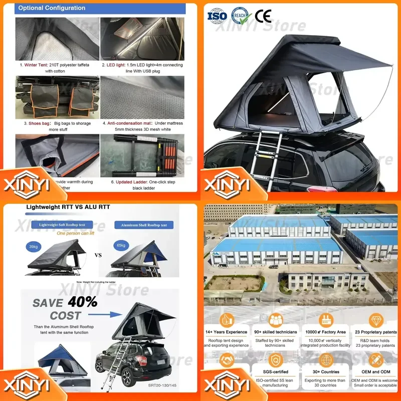 Folding Soft Shell Rooftop Tent with Side Awning for 4WD Outdoor Camping Road Trip Travel