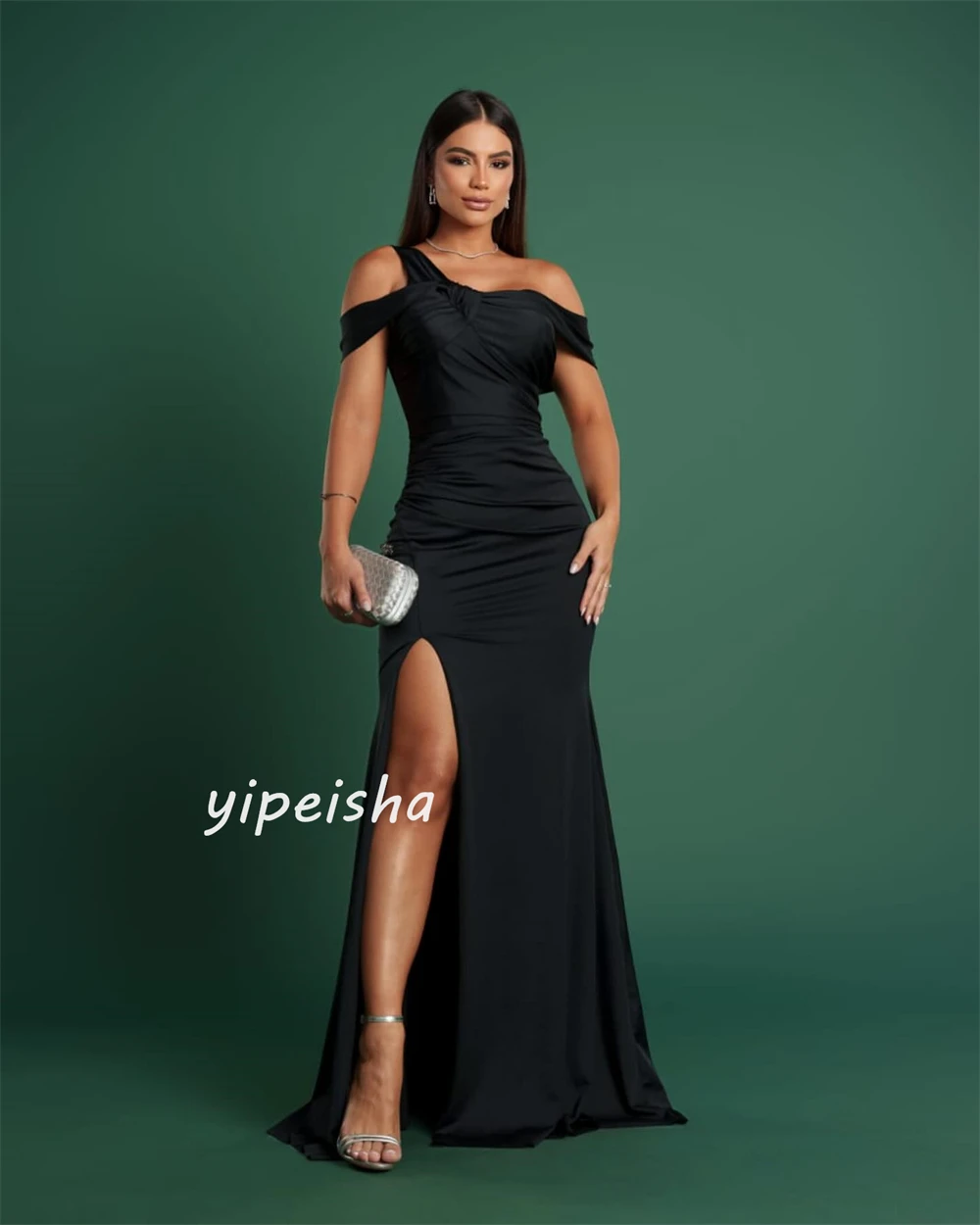 Jersey Ruched Christmas A-line Off-the-shoulder Bespoke Occasion Gown Long Dresses