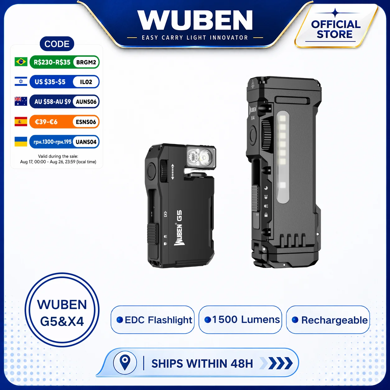 Conjunto de Lanterna EDC WUBEN X4 & G5 - Base Magnética, Luzes RGB, Recarregável - Combo Essencial para o Dia a Dia!