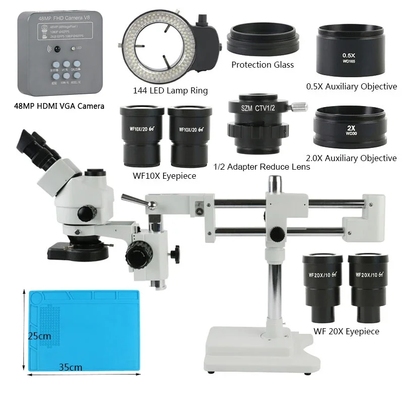 3.5X-180X Double Boom Simul Focal Trinocular Stereo Microscope 48MP 38MP HDMI VGA USB Microscopio Camera Phone PCB Repair Tools