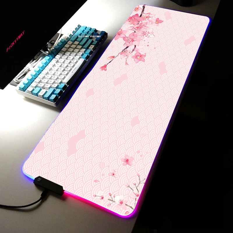 

Pink Cherry RGB Gaming Mouse Pad Large Home Mousepad Gamer Office Natural Rubber XXL Mouse Mat LED Light with Backlit LOL DOTA