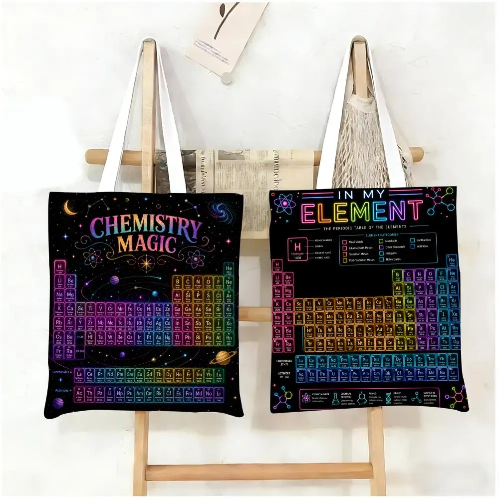 Periodic Table Chemical Element Storage Bags Canvas Tote Bag Women Large Capacity Reusable Shopping Shoulder Bag Daily Handbag