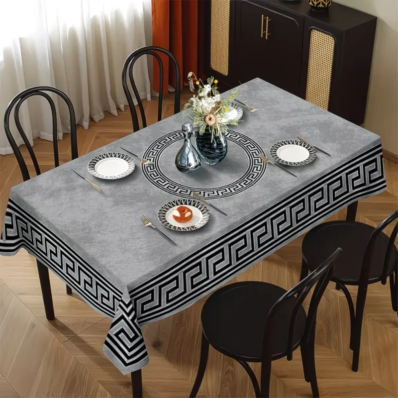 One European-style vintage grey-black chevron tablecloth, rectangular and made of durable polyester fabric.