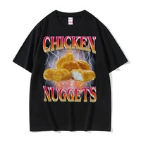 Funky Fried Chicken Print Retro-Style Emoji Pattern T-Shirt Women's Hip-Hop Gothic Short-Sleeve Comfortable Crew Neck T-Shirt