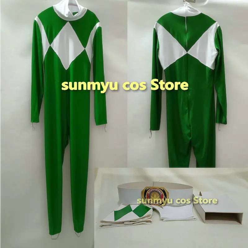 

Kyoryu Sentai Zyuranger Ranger Green Cosplay Costume Green Bodysuits with Belt Gloves Wrist bands Custom Size Halloween