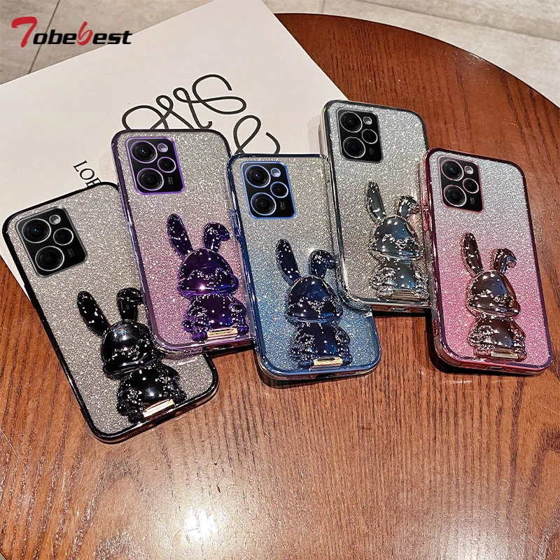 Glitzer Kaninchen Gepäck halterung Beschichtung Telefon halter Fall für Xiaomi Poco X5 Pro 5g Rückseite