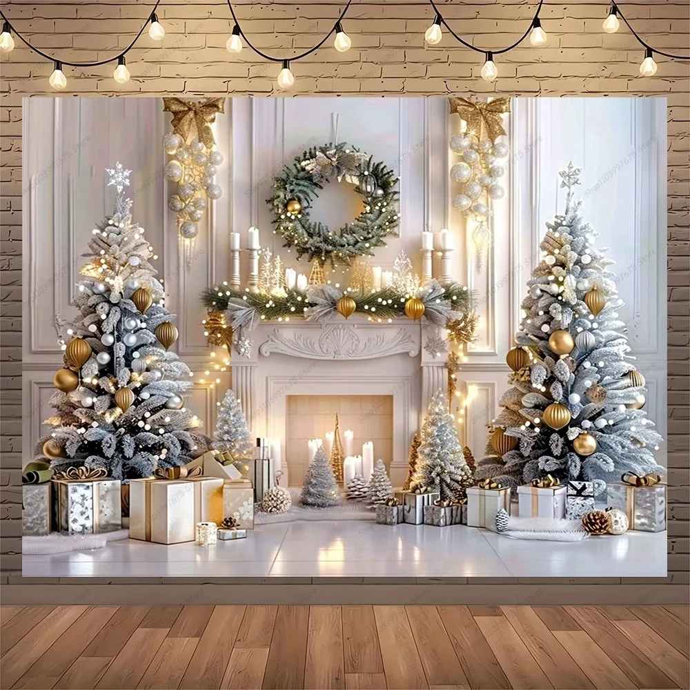 Weißer Weihnachtskamin-Hintergrund, Weihnachtsbaum-Druck, Wandteppich, Fotografie-Hintergrund, Wand, Familie, Kinder, Urlaub, Party, B