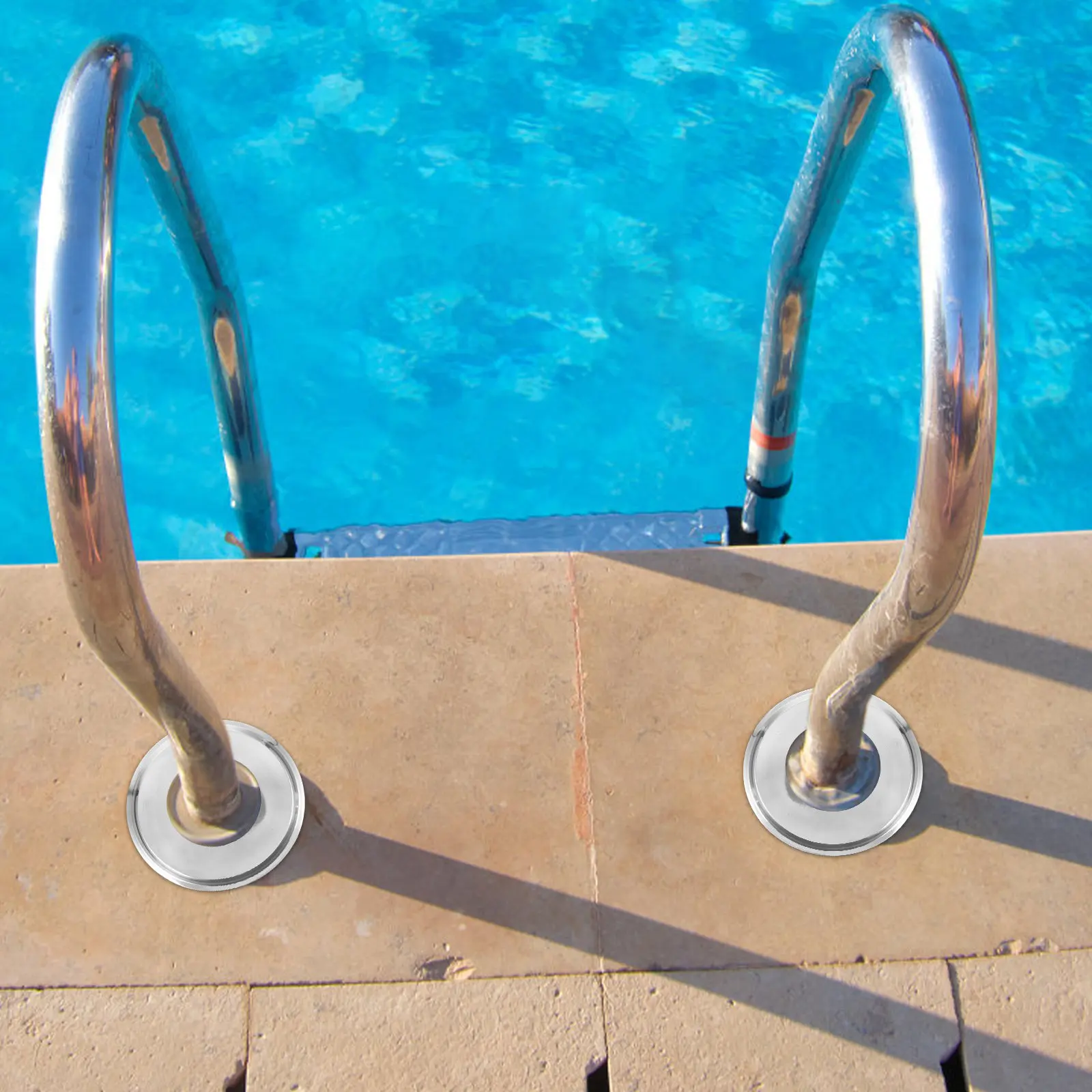 2Pcs Rustproof Stainless Steel Pool Ladder Handrail Covers Escutcheons for Tubing Inground Above Ground Pools Column Base Plates