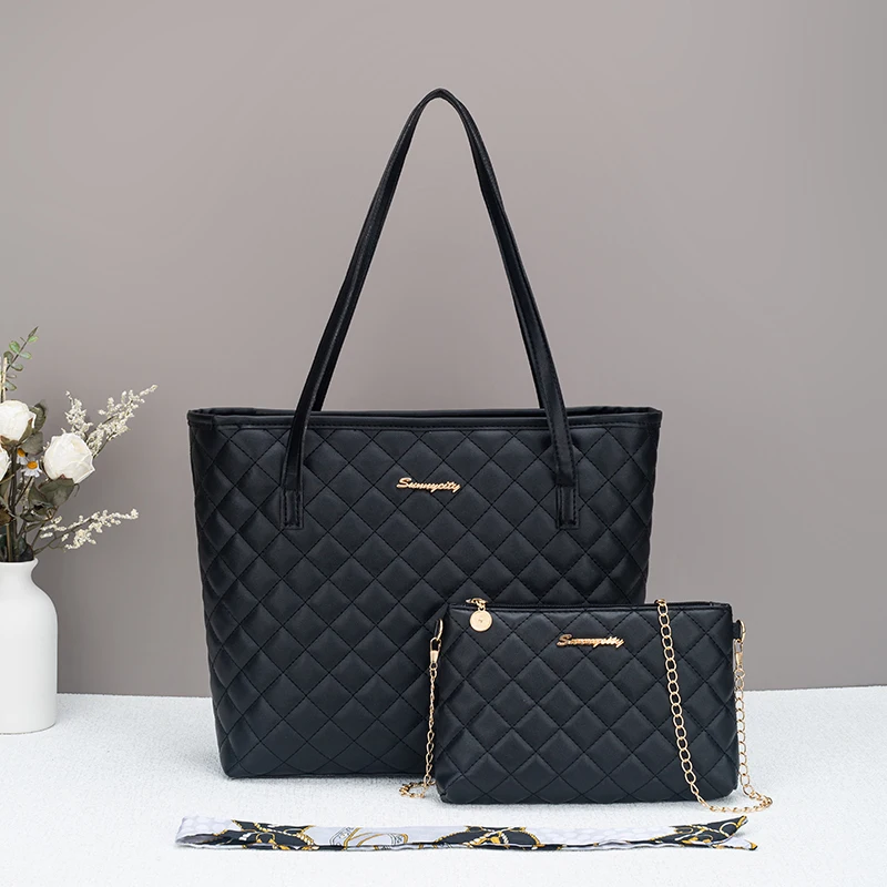 

S standard solid color diamond grid large capacity Korean version diamond grid shoulder bag trendy commuting daily tote bag two-