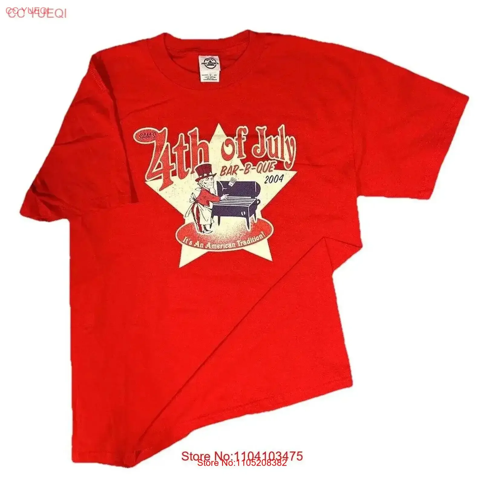 

Винтажная футболка Sam's Club 2004 года с барбекю на 4 июля, мужская средняя красная футболка Y2K для сотрудников, винтажная стираная мягкая универсальная дизайнерская одежда