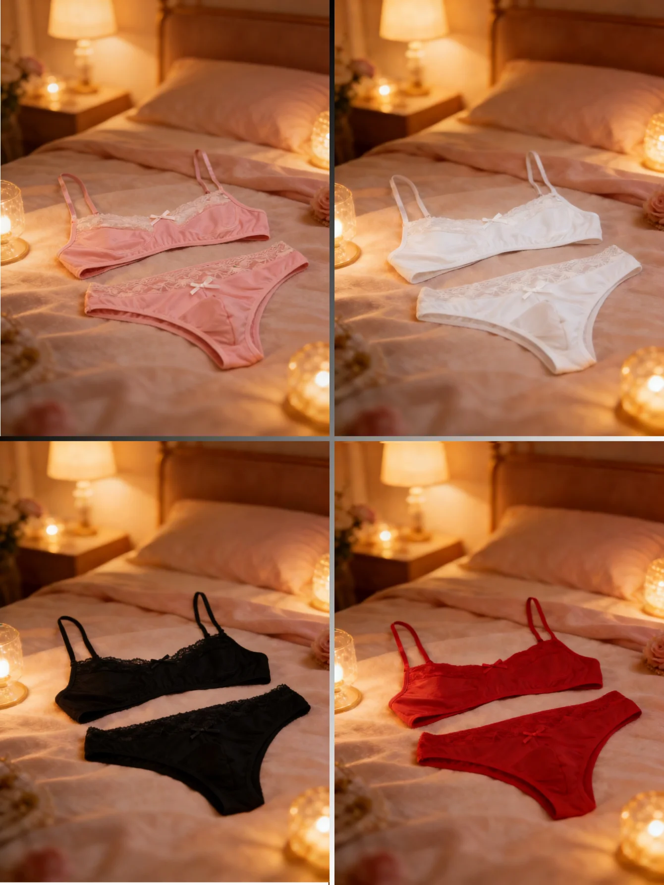 

1 Set of 2 Pieces Underwear Set:Men's erotic cross-dressing bowknot lace underwear set, lace panties & bra combination set