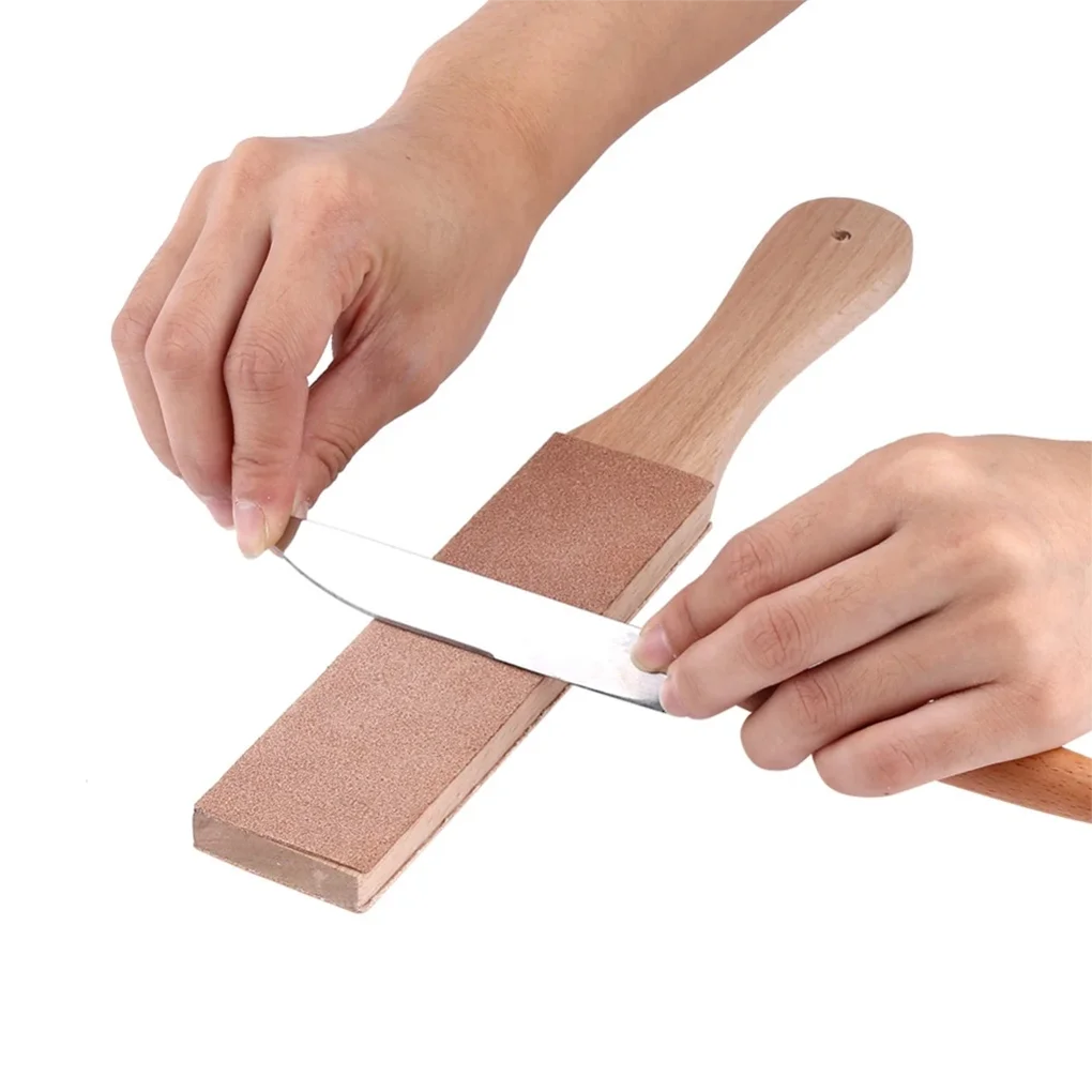 New Wooden Handle Leather Sharpening Strop Handmade Razor Polishing Board For Razor Knives Double Sided Home Sharpening Tool