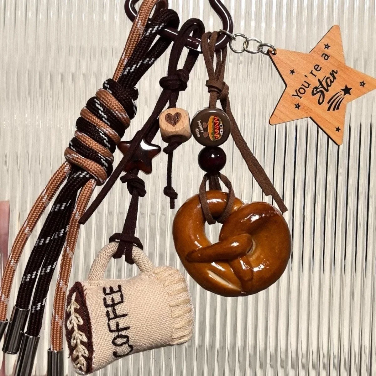 Handmade baseball personality keychain Creative simple soda bread fringe trend accessories Dachshund dog bow hairball bag pendan