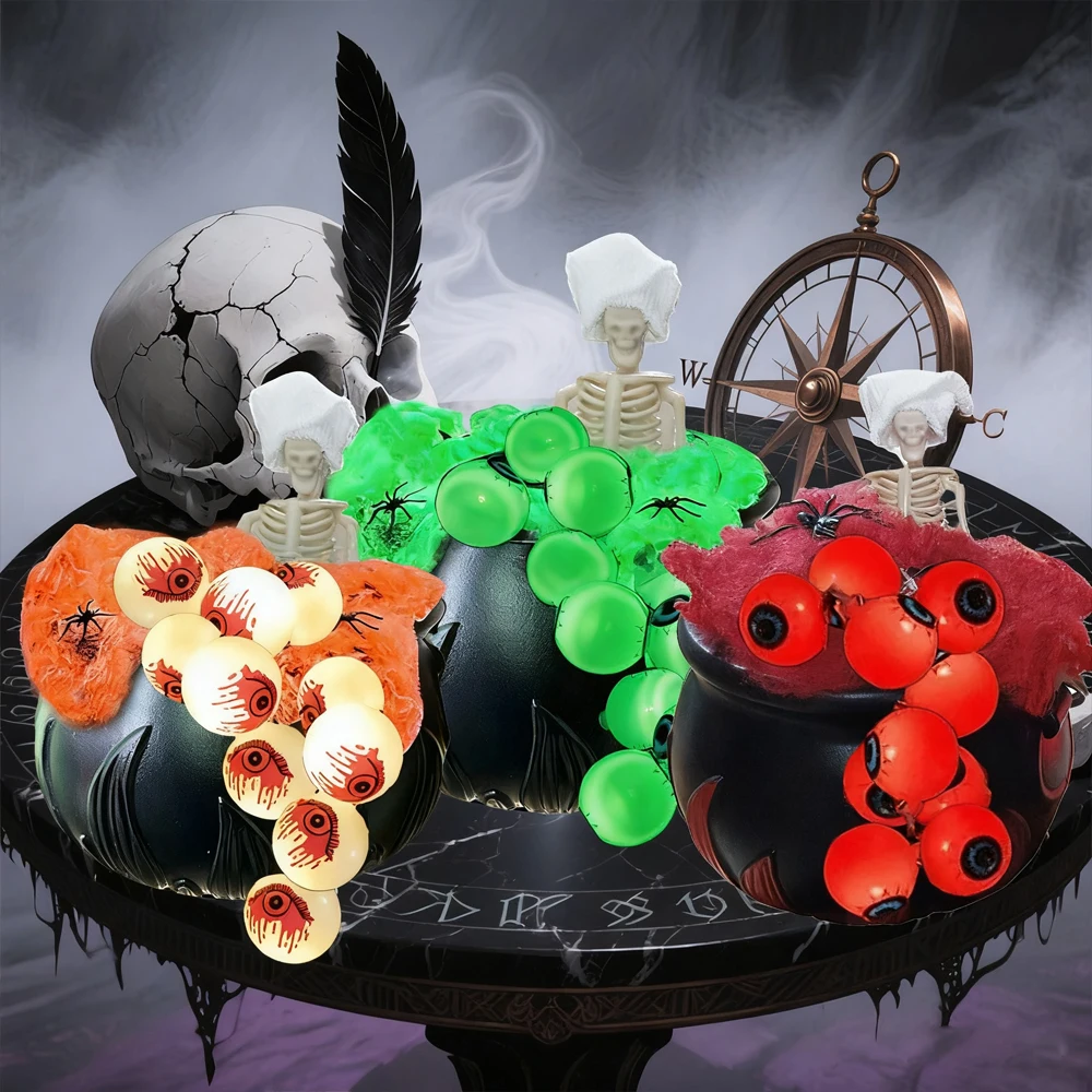 

Witches Cauldron Halloween Lighted Bubble Skull Pot with Horror Eyeball Design for Spooky Indoor and Outdoor Decoration