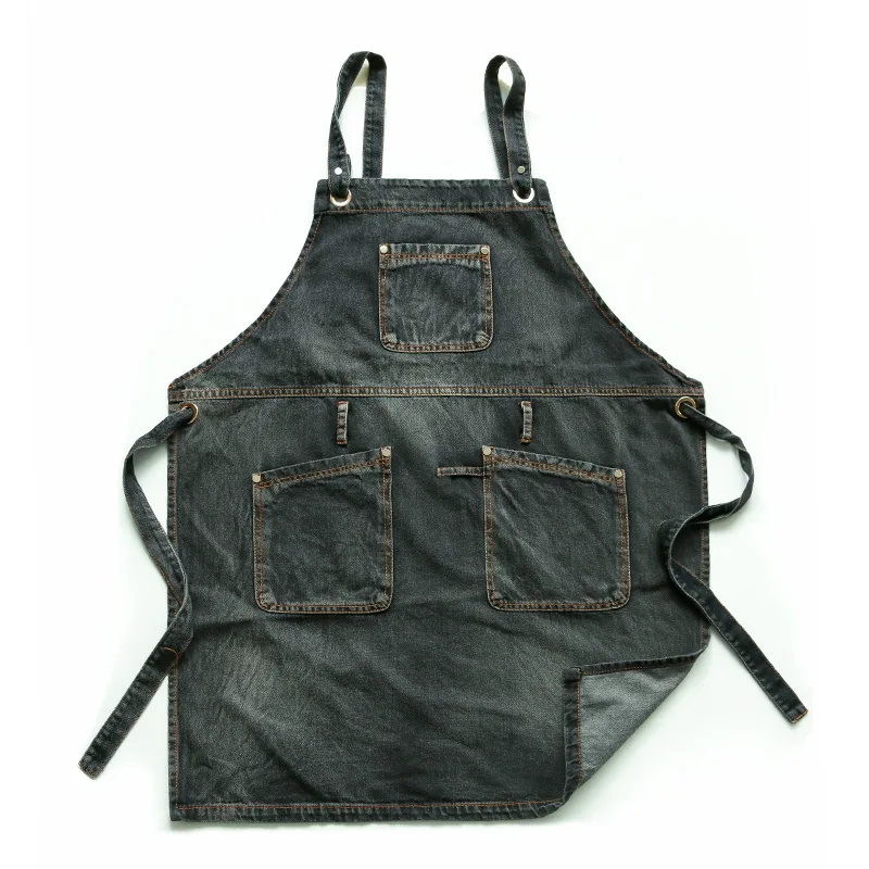 

Korean version denim apron for home use, kitchen, dining, coffee shop, work clothes, hot pot shop, cold drink shop apron