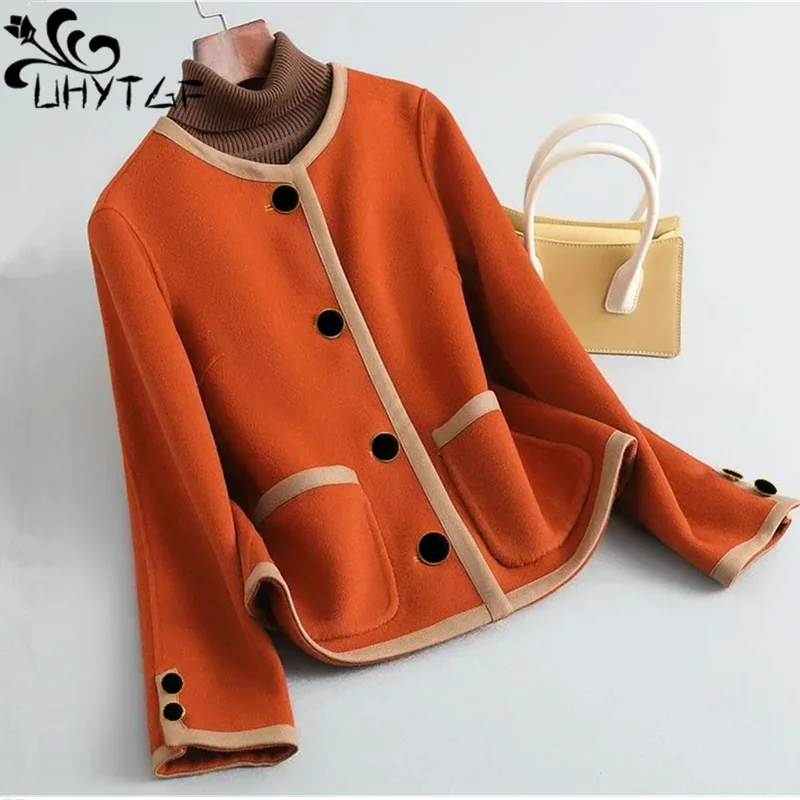 

Chic Tweed Styleover Coat Cropped Short Jacket Women O-Neck Single-Breasted Spring Season Wool Coat Blends Casual Fashion 3161