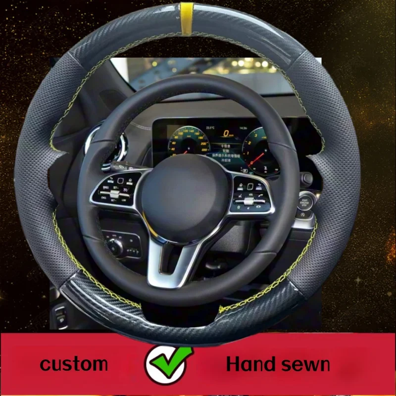 

Custom Hand-stitched Carbon Fiber Leather Car Steering Wheel Cover Anti-slip For Mercedes Benz A Class 2019-2020 GLC GLB 2020 CL
