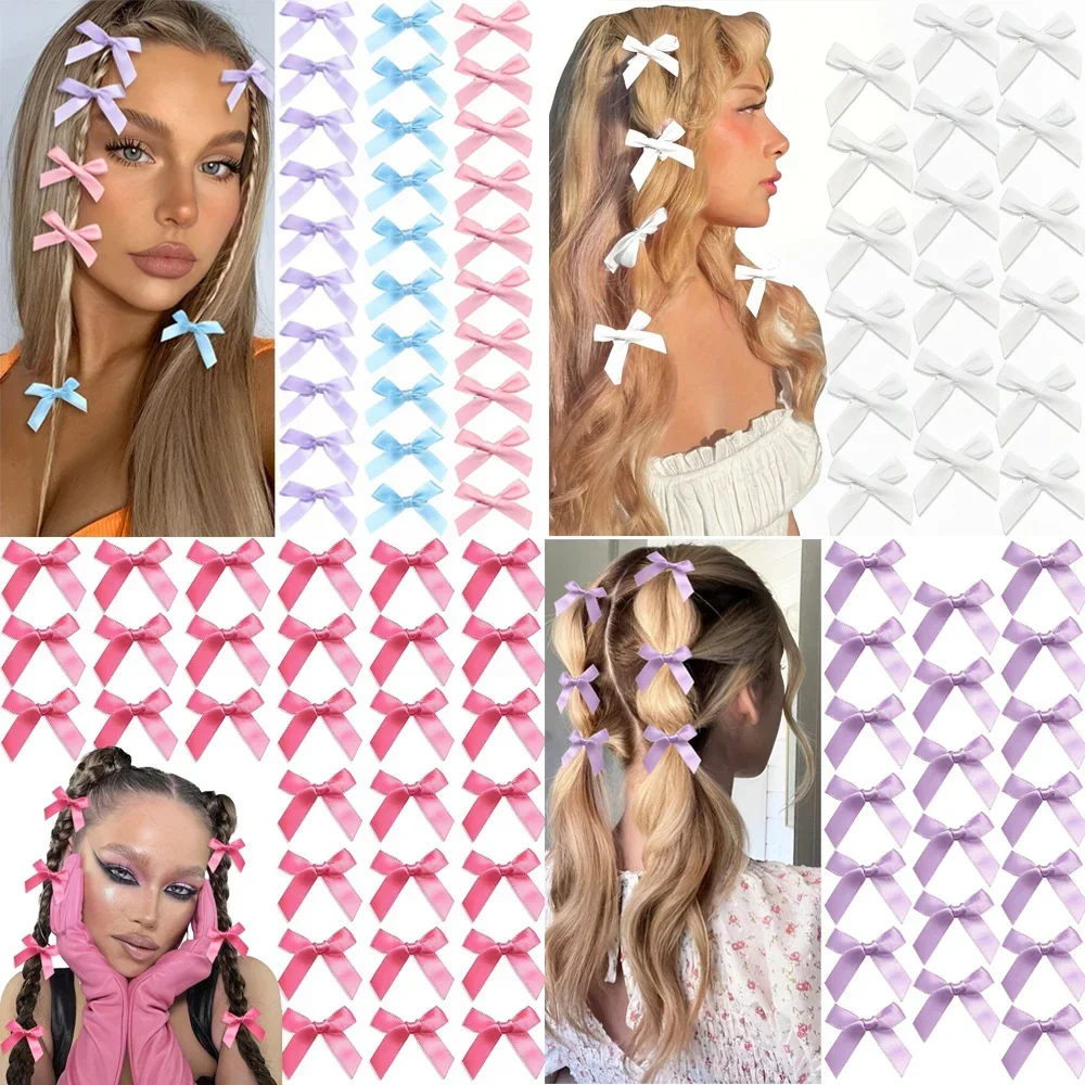 RAINBOW BOWS 10Pcs Kids Sweet Solid Color Mini Bows Hair Clip Baby Girls Ballet Style Ribbon Braided Hair Accessories Wholesale — zdjęcie 4