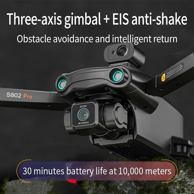 GEETHA S802 Drone Professional 3-axis Gimbal HD Foldable Dual Cameras EIS Anti-shake GPS Optical Flow Positionin WIFI FPV Drone