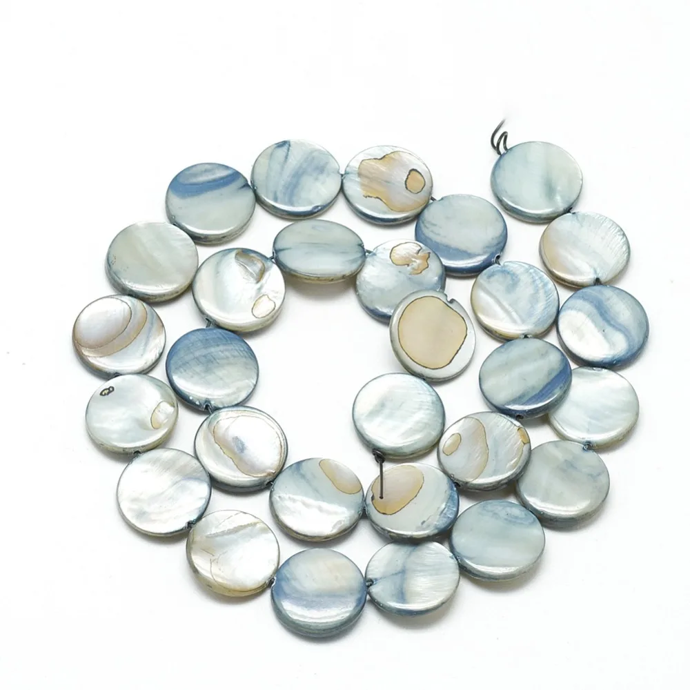 1strand  Shell Beads Strands Dyed Flat Round Cadet Blue 13.5~15.5mm in diameter 3mm thick hole: 1~1.2mm 28pcs/strand 16 inch