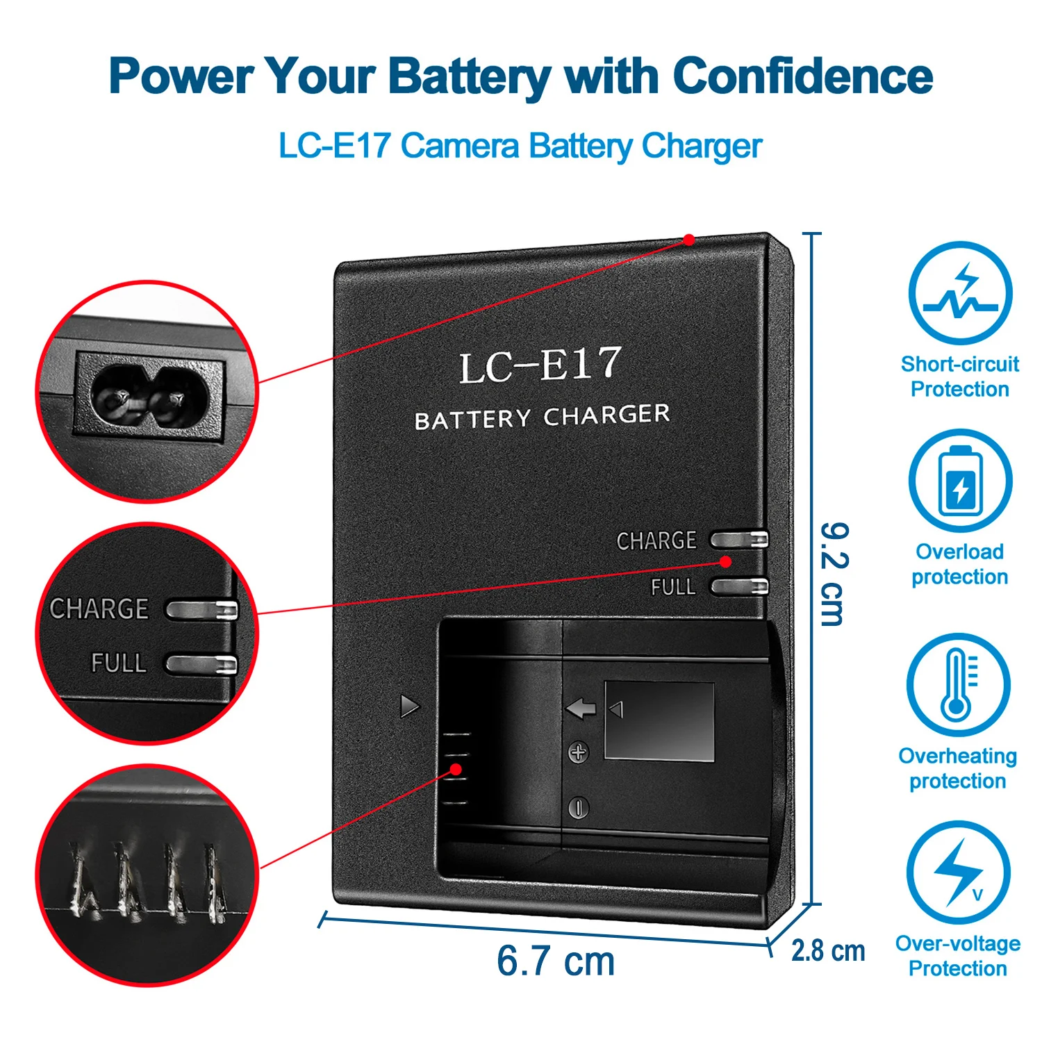 LC-E17 Akku-Ladegerät für Canon LP-E17 - für EOS R50 R8 R10 250D R100 M3 M5 M6 760D 750D 800D 77D 200D T6s T6i Kamera – Detail 2