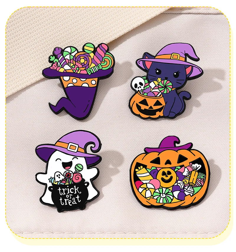 

HeYe Halloween Horror Cartoon Funny Pumpkin Head Ghost Cat Candy Badge