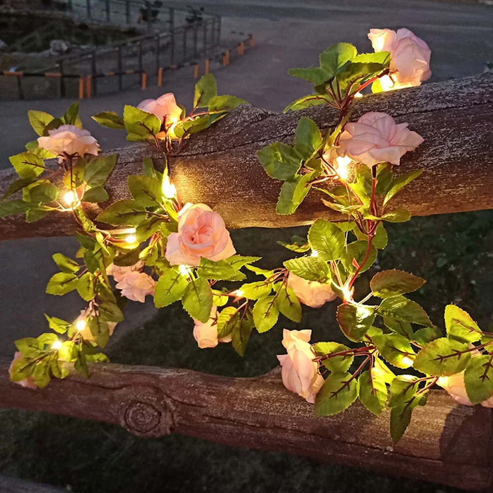 

1PC Solar Rose Flower String Lights, LED Artificial Rose Flower Vine String Lights Hanging Garland Fairy Lights
