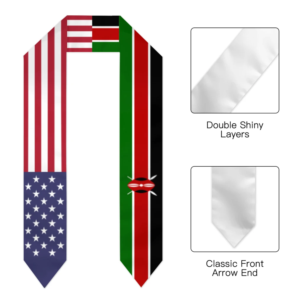 Graduation Sash Kenya & USA United States Flag Stole Shawls Graduate Wraps Scraf International Student Pride Gifts