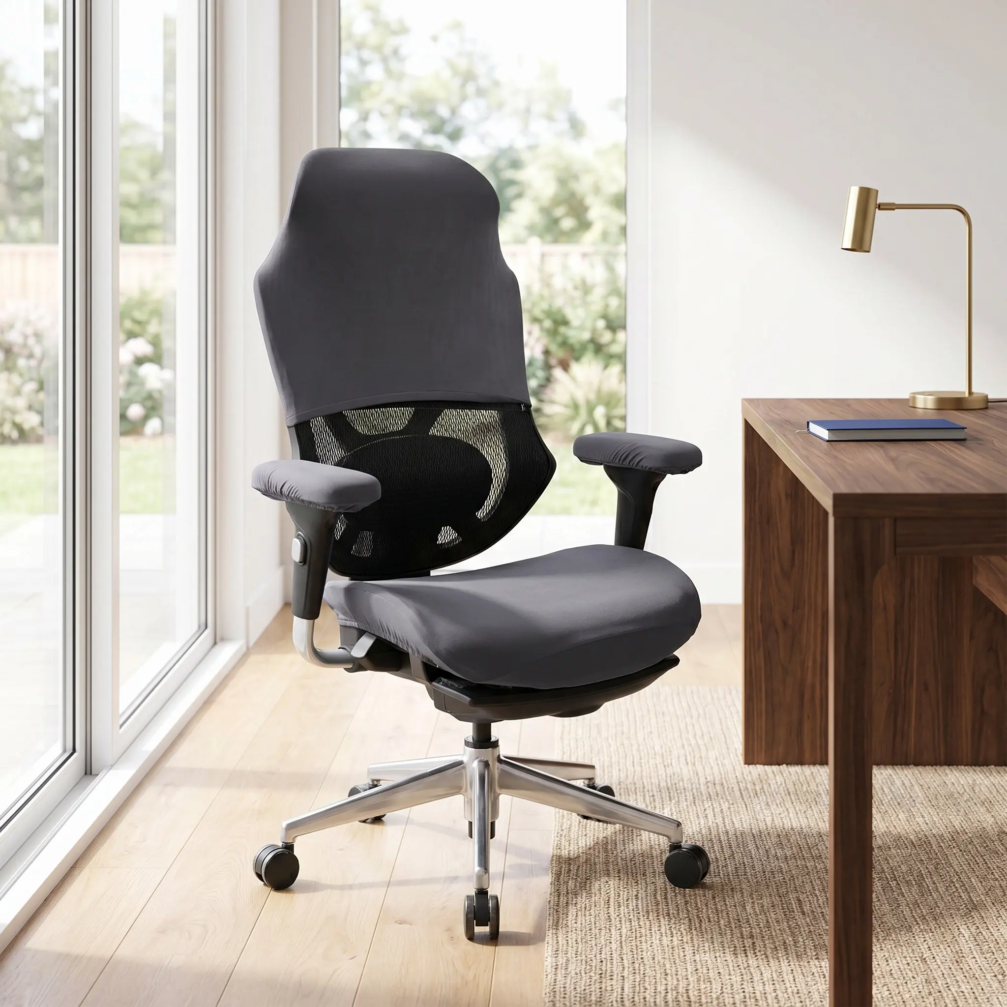 1Set Office Chair Covers Stretchable Milk Silk Computer Chair Cover Set Seat Backrest Armrest Protector Elastic Office Furniture