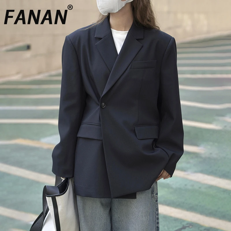 

FANAN нерегулярный дизайн на пуговицах, блейзеры для женщин, пальто с разрезом на пуговицах сзади, офисные женские свободные куртки, модная осенняя новинка