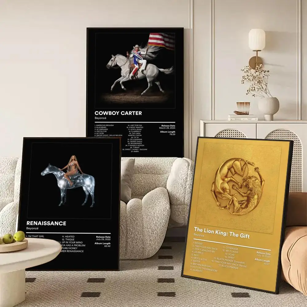 Singer B-Beyonce Poster Waterproof Self-Stick Wall Art Stickers, Removable Wall Decor for Living Room and Bedroom