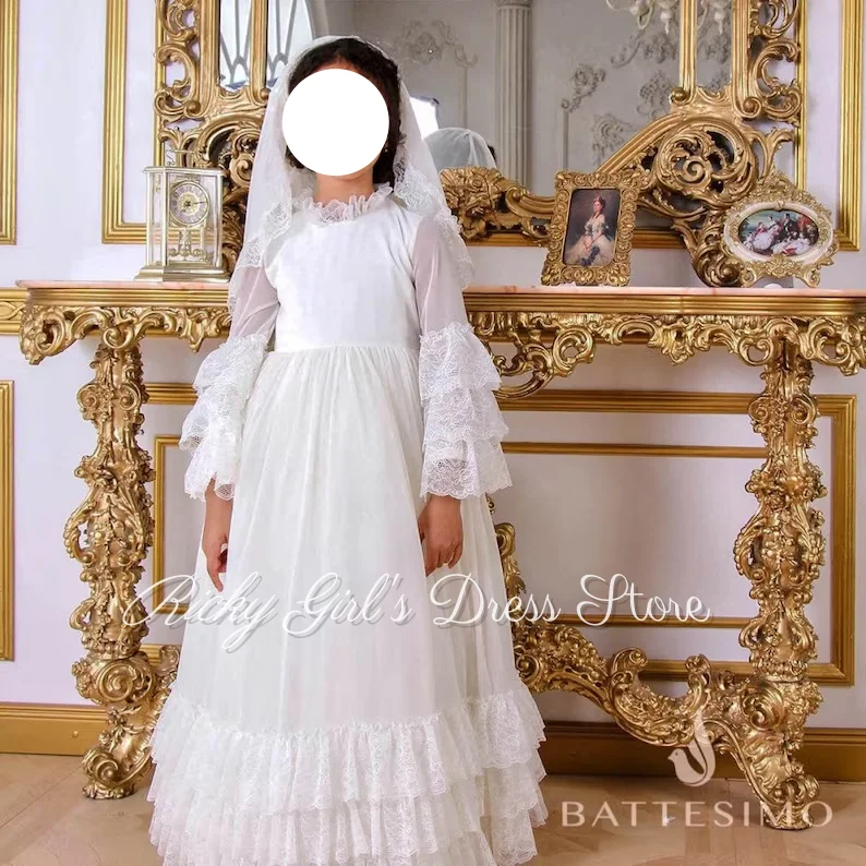 customized-long-sleeve-white-first-communion-lace-layered-birthday-a-line-floor-length-gown-flower-girl-dress-for-wedding