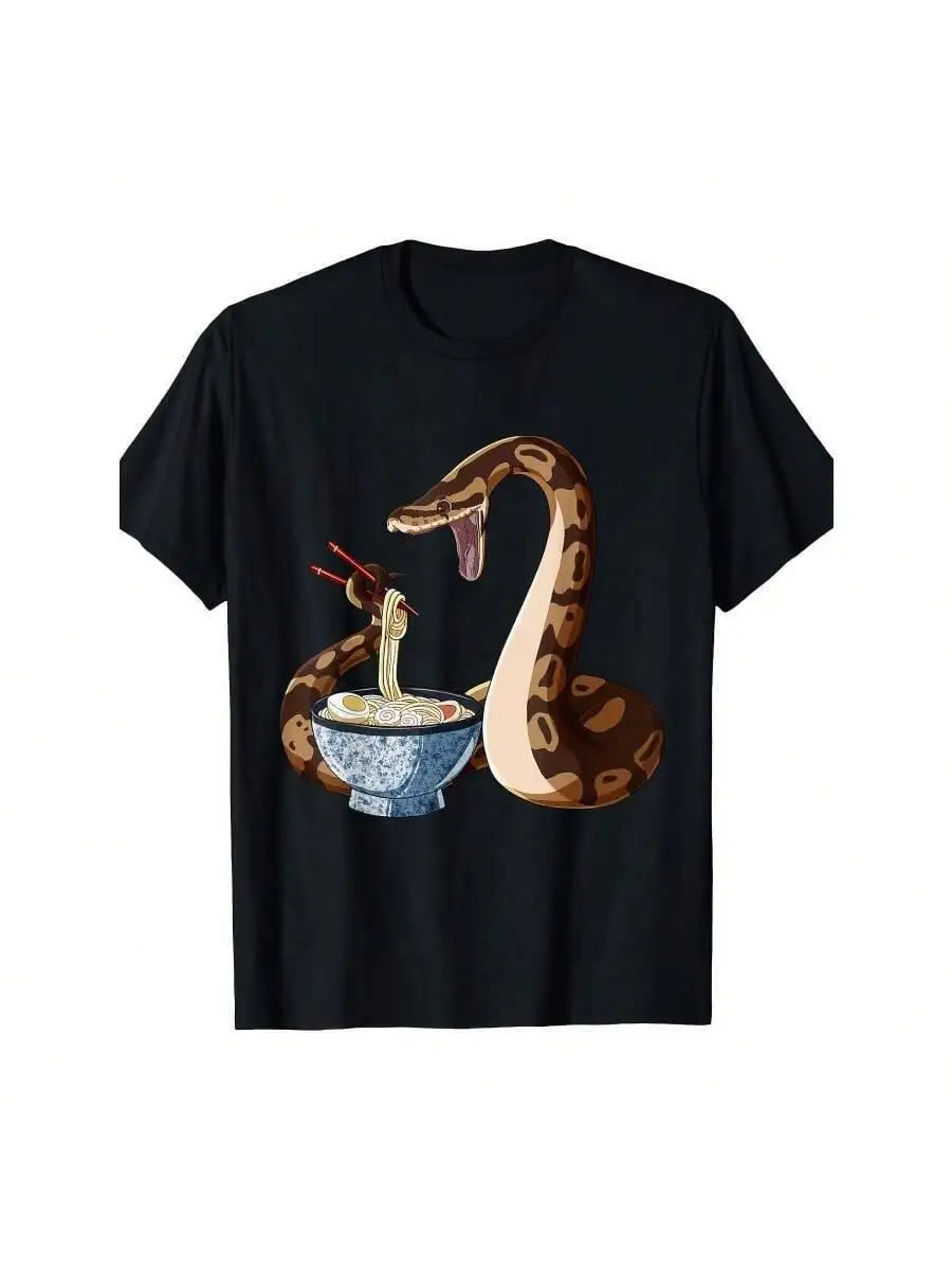 [Funny Tee] Kawaii Ramen Snake Ball Python 220G T-Shirt - Funny Japanese 100% Cotton Trendy Y2K Short-Sleeve Tee-Soft,