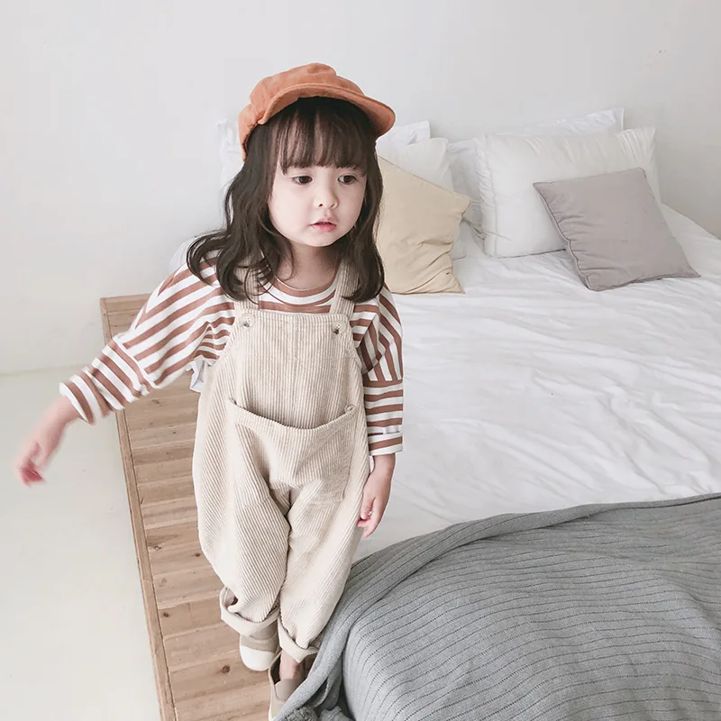 2024 Spring New Girl Korean Childrens Clothing Childrens Loose Rice White Strap Pants Kids Clothes Girls