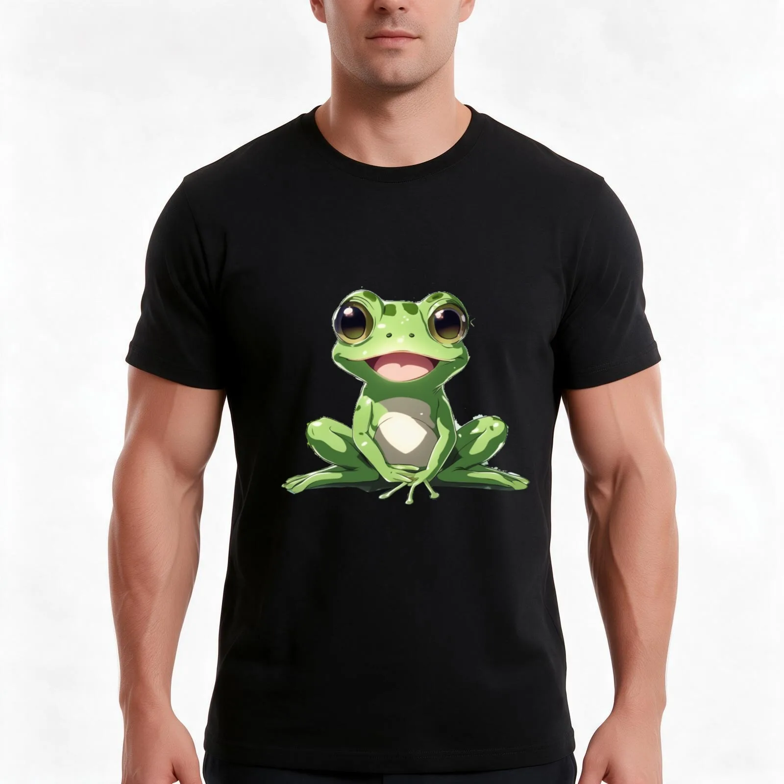 Cute Anime Frog Sticker T-Shirt, Summer Casual Cotton Tee, Oversized Streetwear Tops, Vintage Graphic Print, Unisex Men Women