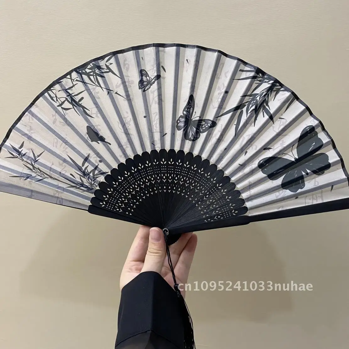 

Antique Style Butterfly Folding Fan Chinese New Small Portable Ink Painting Decorative Craft Fan for Women Artistic Photo Prop
