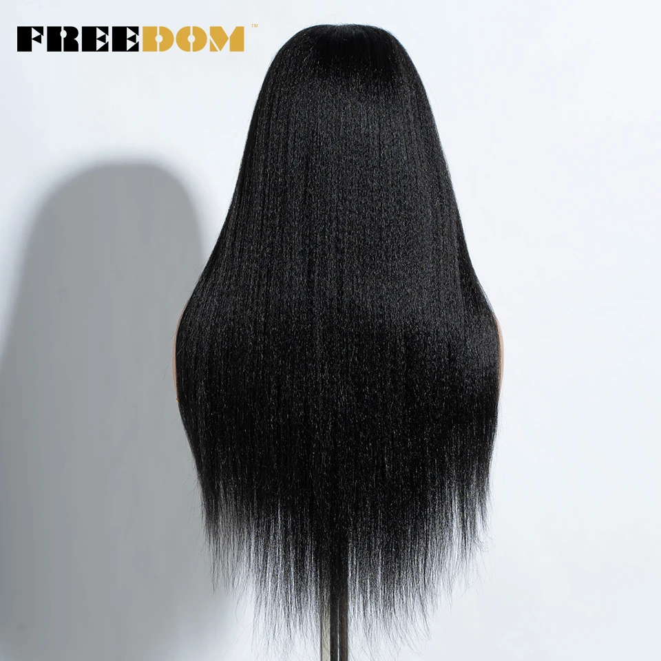 FREEDOM Synthetic Lace Front Wigs For Women Ombre Brown Blonde Yaki Straight Lace Wig Heat Resistant Clearance Cosplay Wig