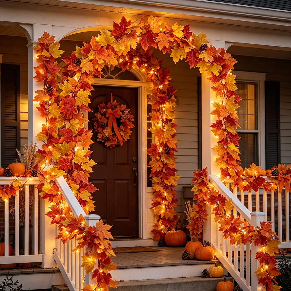 175cm Thanksgiving Decor Artificial Fall Maple Leaf Garland Autumn Leaves Vine Home Door Decoration Wedding Halloween Party
