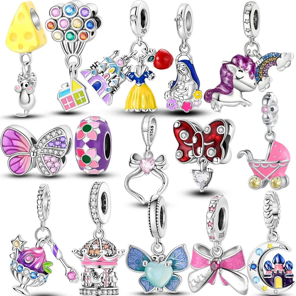 Fairy Tale Series 925 Sterling Silver Princess's Skirt&Castle&Carousel&Bow Dangle Charm Fit DIYBracelet Necklac Children Jewelry