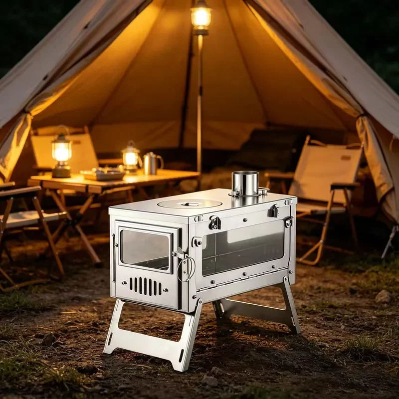 For Titanium Alloy Folding Furnace Outdoor Tent Heating Stove Lightweight Hiking Portable Easy Folding Wood Stove